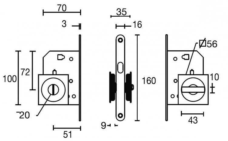 Stumdomų durų spyna 3911 Q WC - Image 3